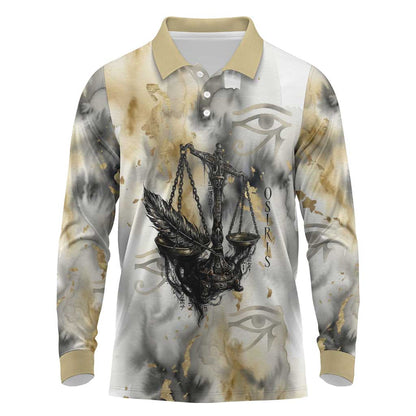Osiris Egyptian Long Sleeve Polo Shirt God of Afterlife Feather Scale Judgment Eye of Horus