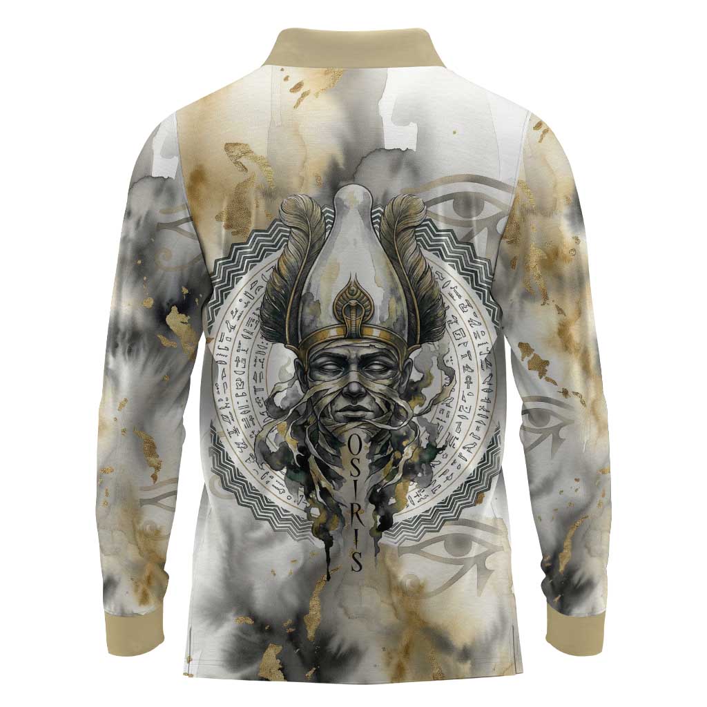 Osiris Egyptian Long Sleeve Polo Shirt God of Afterlife Feather Scale Judgment Eye of Horus