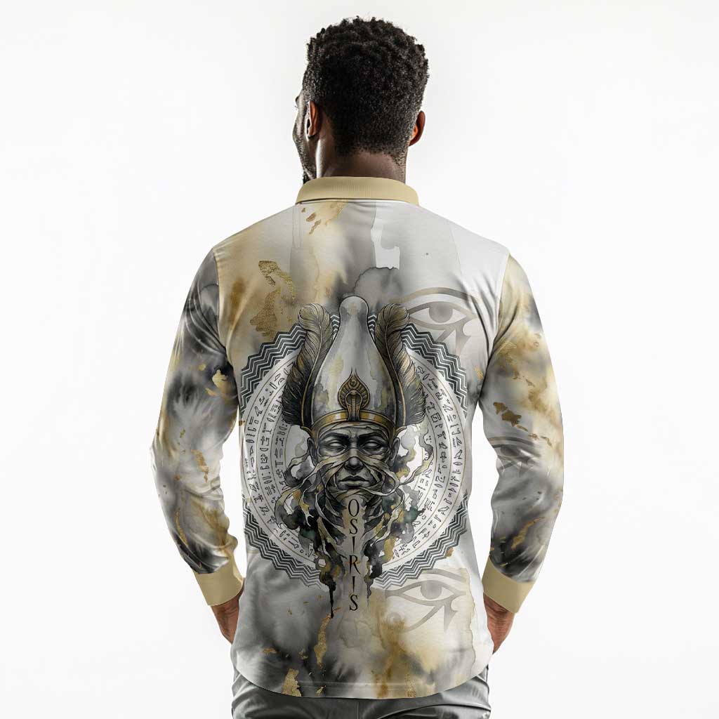 Osiris Egyptian Long Sleeve Polo Shirt God of Afterlife Feather Scale Judgment Eye of Horus