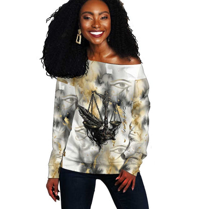 Osiris Egyptian Off Shoulder Sweater God of Afterlife Feather Scale Judgment Eye of Horus