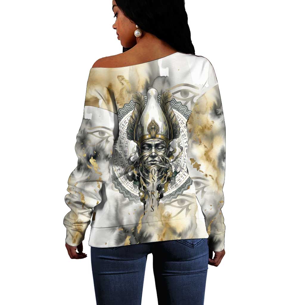 Osiris Egyptian Off Shoulder Sweater God of Afterlife Feather Scale Judgment Eye of Horus