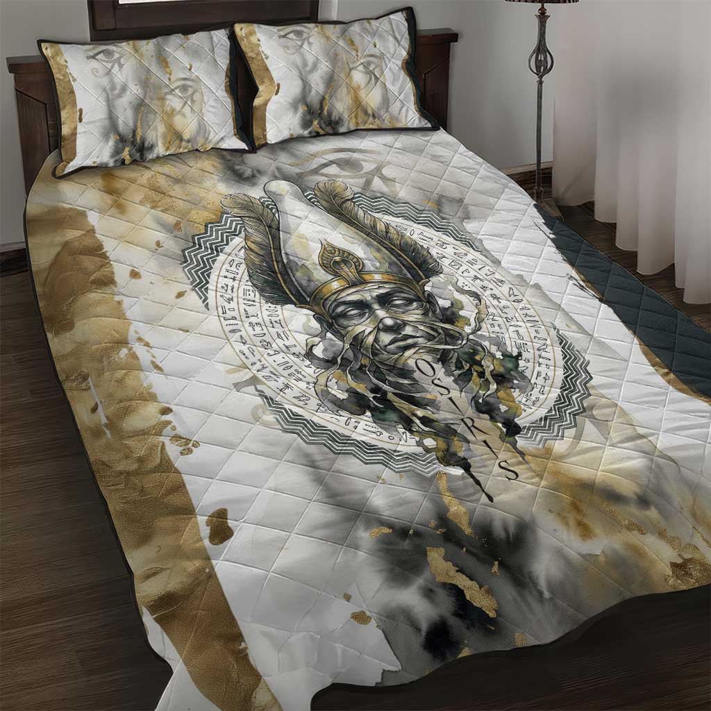 Osiris Egyptian Quilt Bed Set God of Afterlife Feather Scale Judgment Eye of Horus
