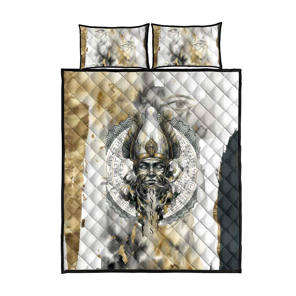 Osiris Egyptian Quilt Bed Set God of Afterlife Feather Scale Judgment Eye of Horus
