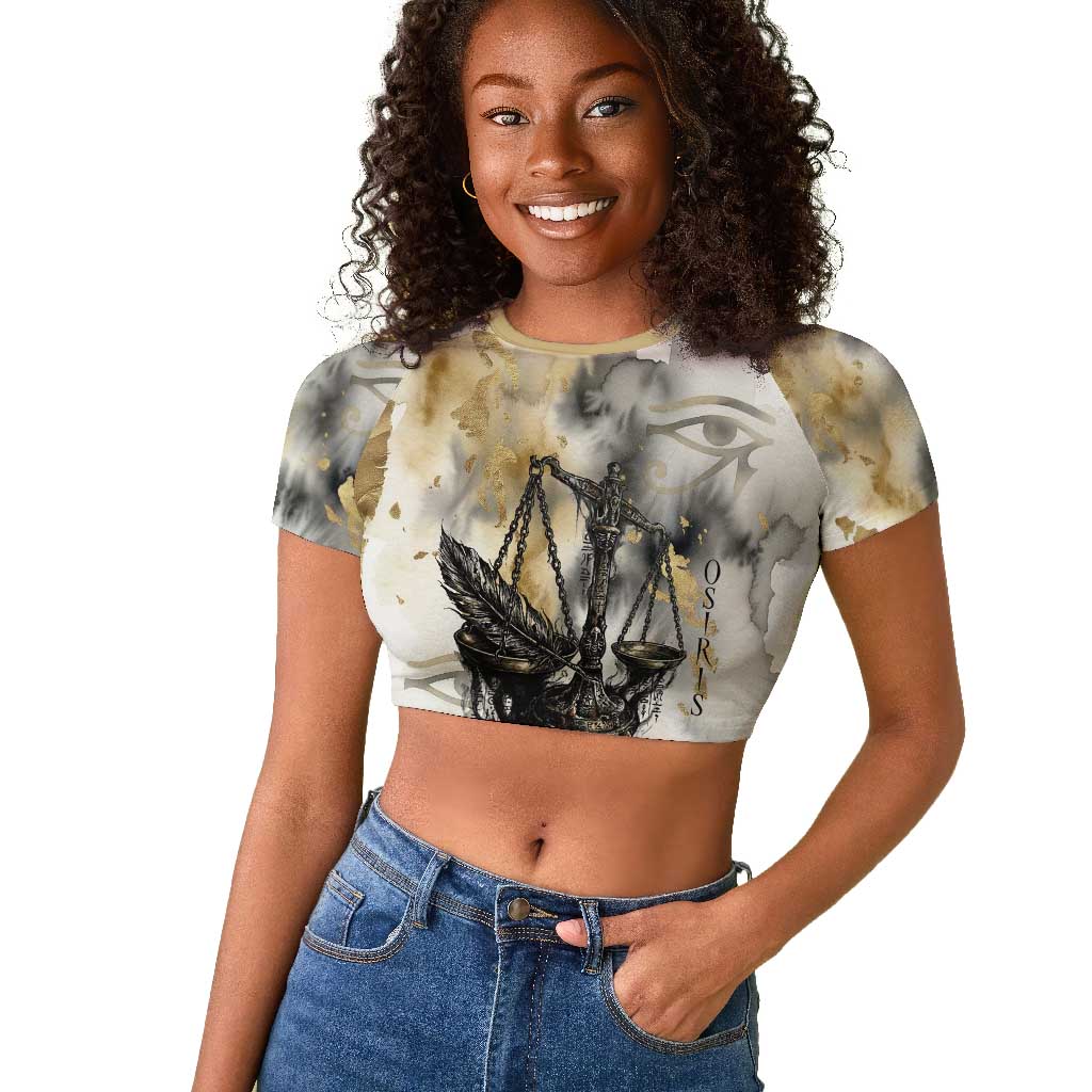 Osiris Egyptian Raglan Cropped T shirt God of Afterlife Feather Scale Judgment Eye of Horus