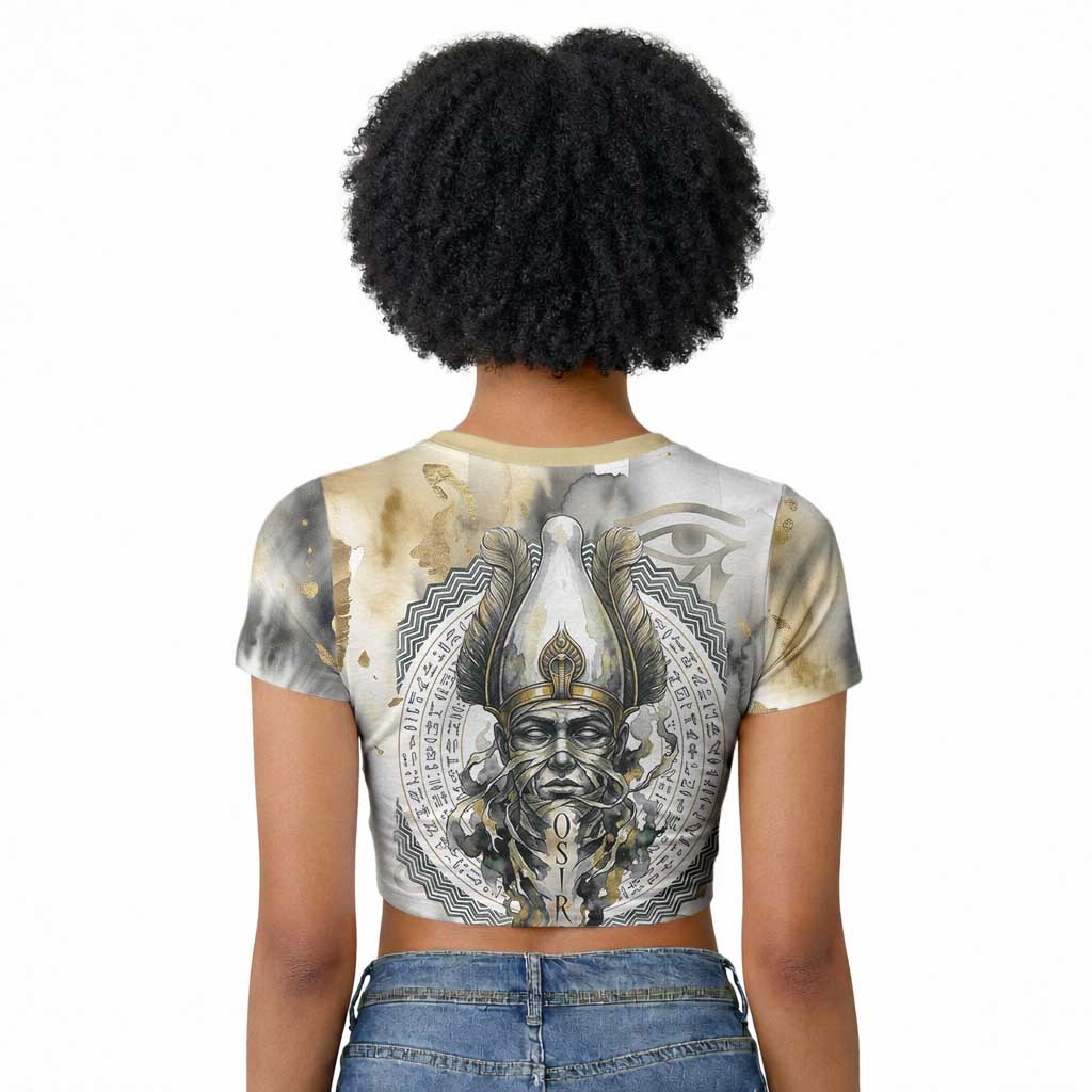 Osiris Egyptian Raglan Cropped T shirt God of Afterlife Feather Scale Judgment Eye of Horus