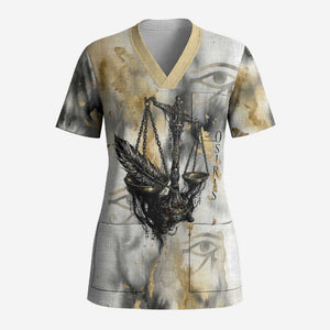 Osiris Egyptian Scrub Top God of Afterlife Feather Scale Judgment Eye of Horus