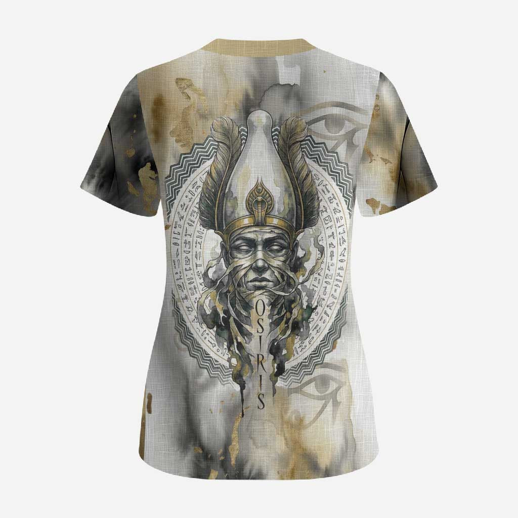 Osiris Egyptian Scrub Top God of Afterlife Feather Scale Judgment Eye of Horus
