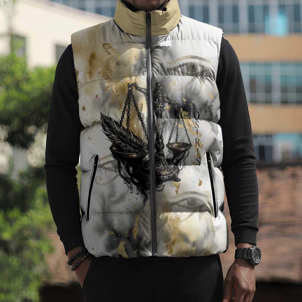Osiris Egyptian Sleeveless Puffer Jacket God of Afterlife Feather Scale Judgment Eye of Horus