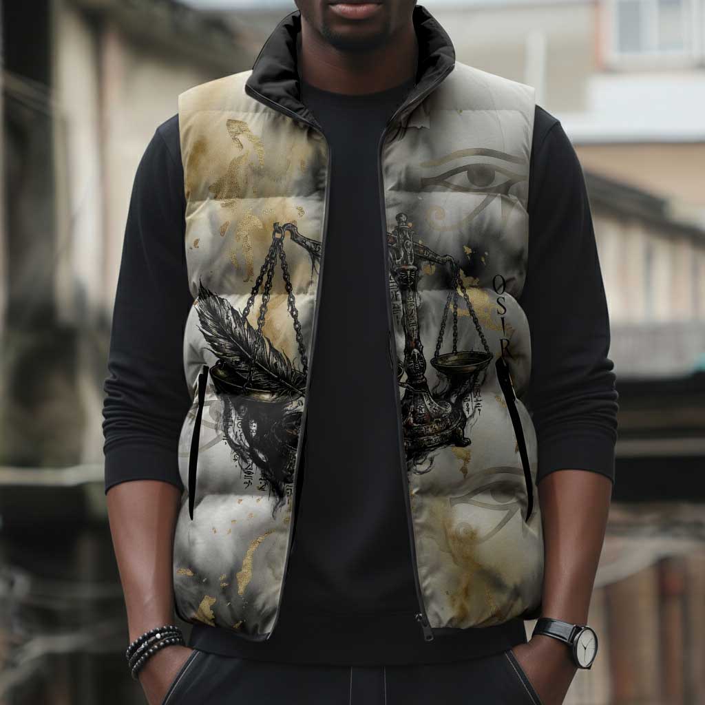 Osiris Egyptian Sleeveless Puffer Jacket God of Afterlife Feather Scale Judgment Eye of Horus