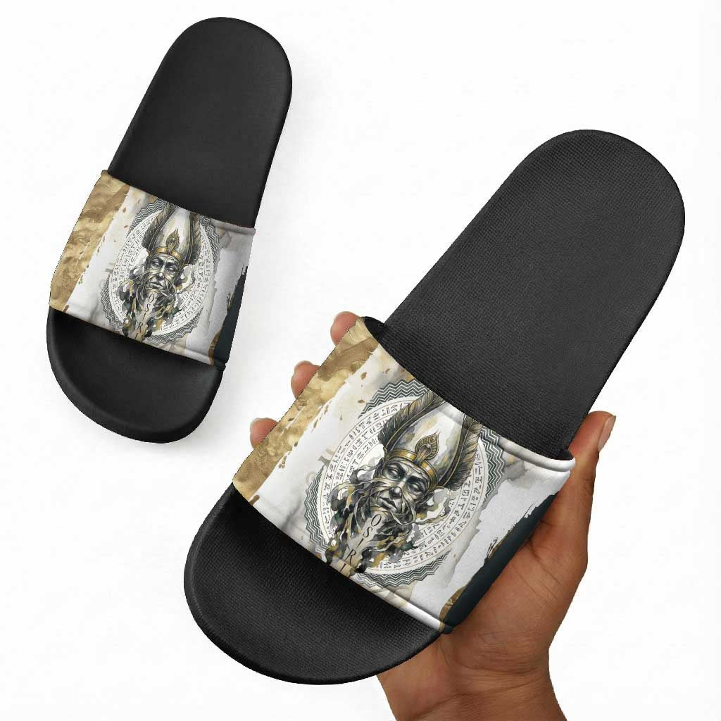 Osiris Egyptian Slide Sandals God of Afterlife Feather Scale Judgment Eye of Horus