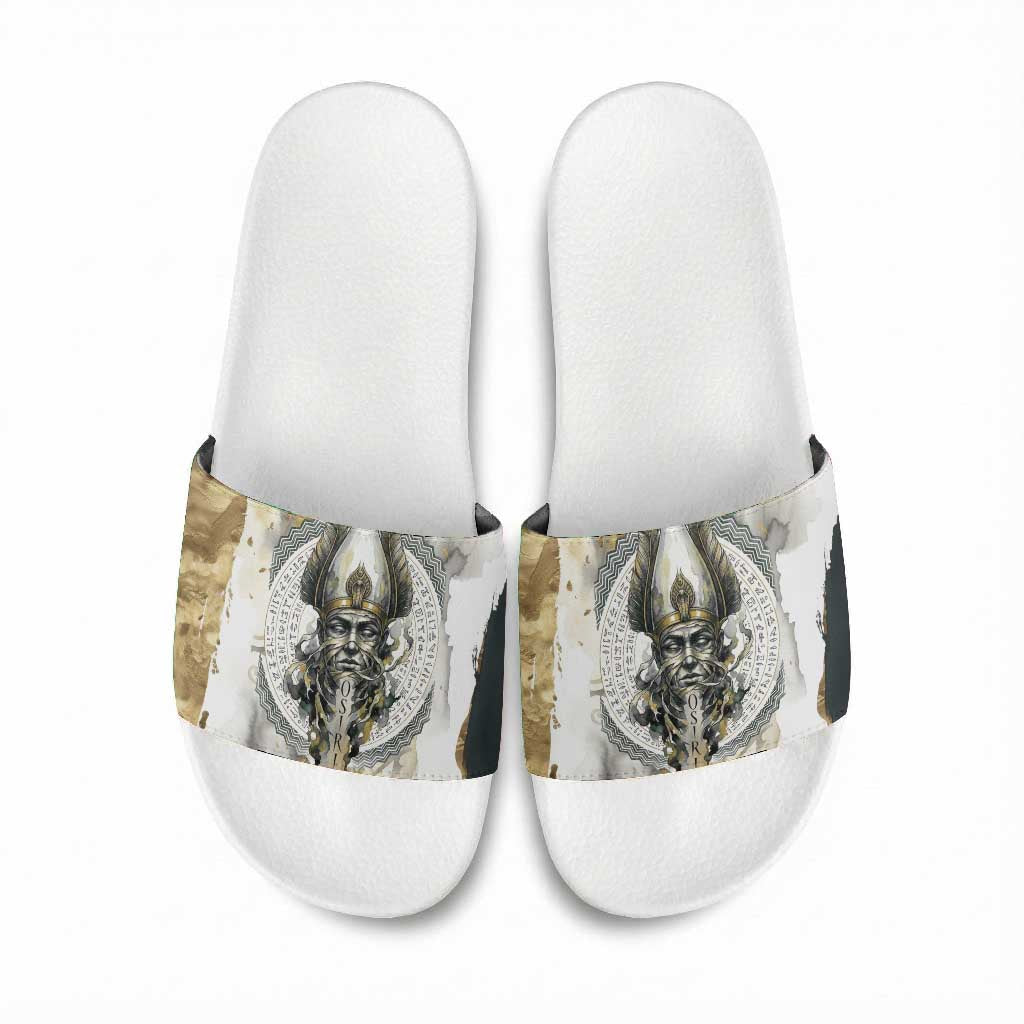 Osiris Egyptian Slide Sandals God of Afterlife Feather Scale Judgment Eye of Horus