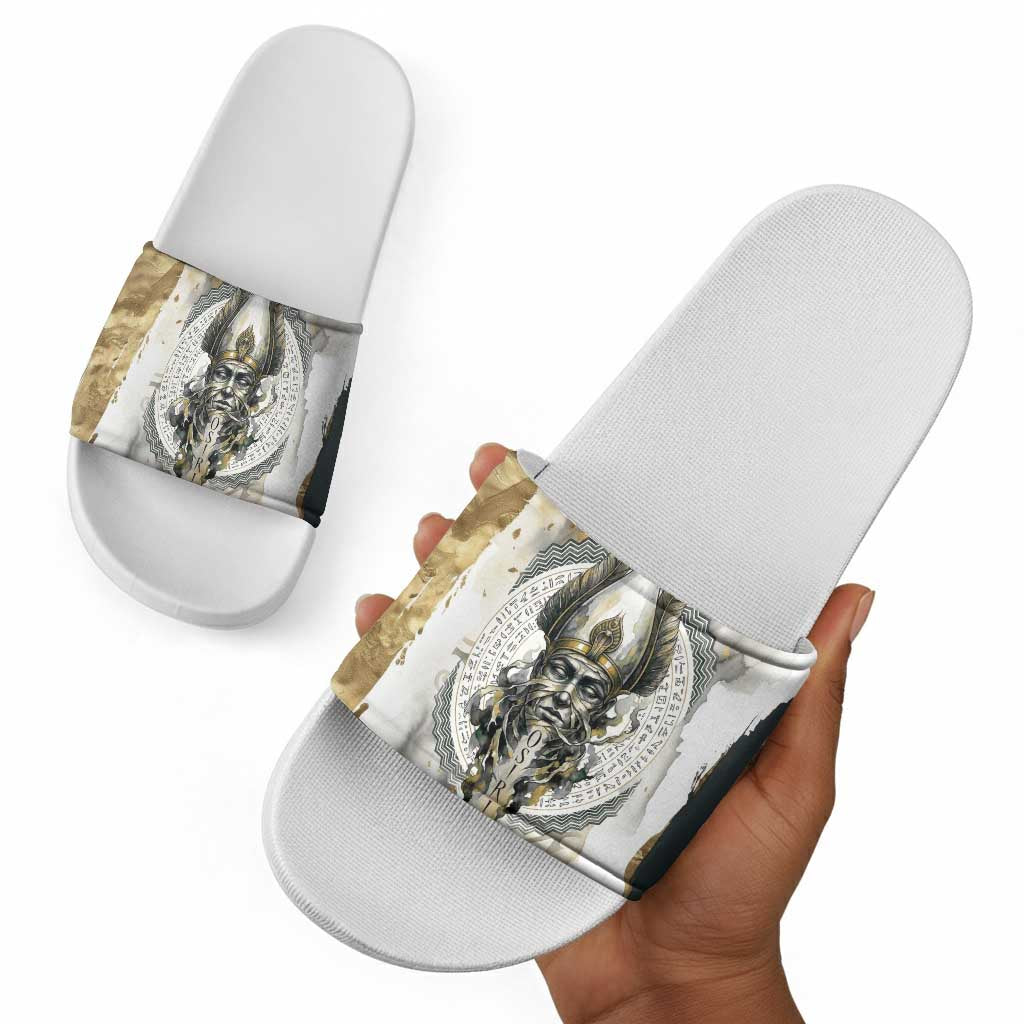 Osiris Egyptian Slide Sandals God of Afterlife Feather Scale Judgment Eye of Horus