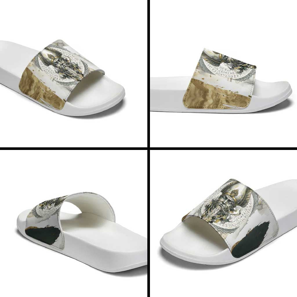 Osiris Egyptian Slide Sandals God of Afterlife Feather Scale Judgment Eye of Horus