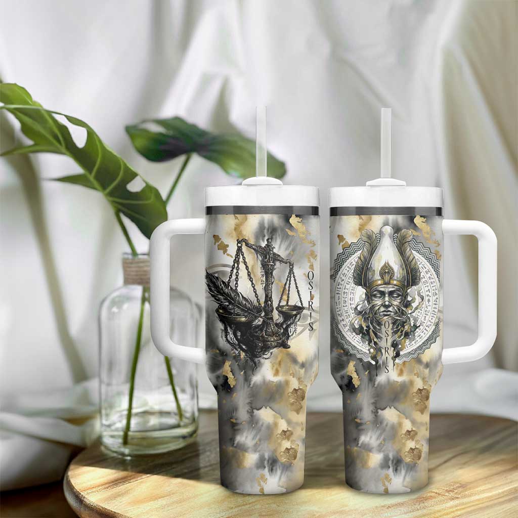 Osiris Egyptian Tumbler With Handle God of Afterlife Feather Scale Judgment Eye of Horus