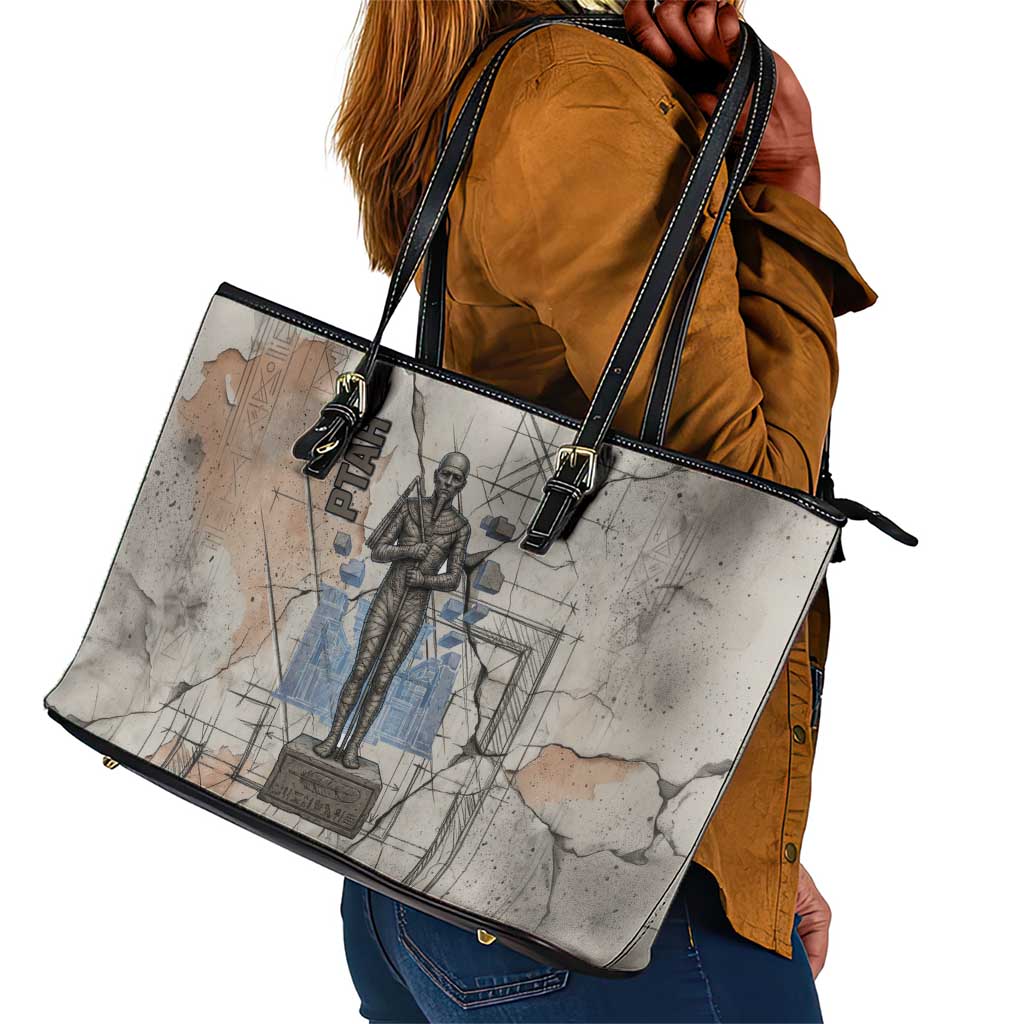 Ptah Egyptian Leather Tote Bag God of Crafts Architecture Tools Fashioner of the Earth