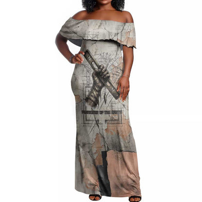 Ptah Egyptian Off Shoulder Maxi Dress God of Crafts Architecture Tools Fashioner of the Earth