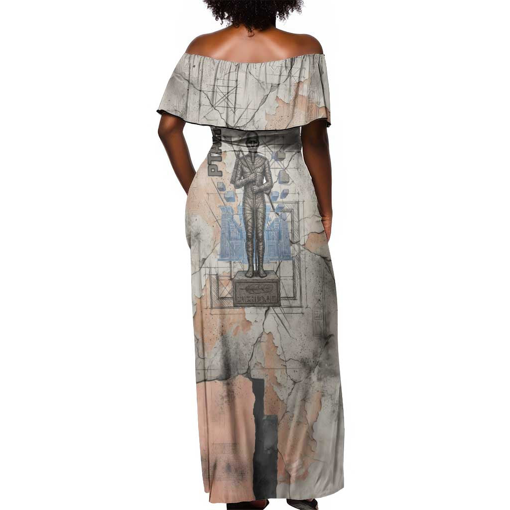 Ptah Egyptian Off Shoulder Maxi Dress God of Crafts Architecture Tools Fashioner of the Earth