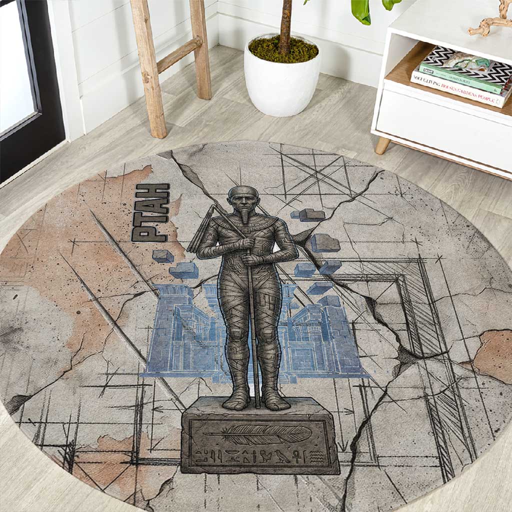 Ptah Egyptian Round Carpet God of Crafts Architecture Tools Fashioner of the Earth