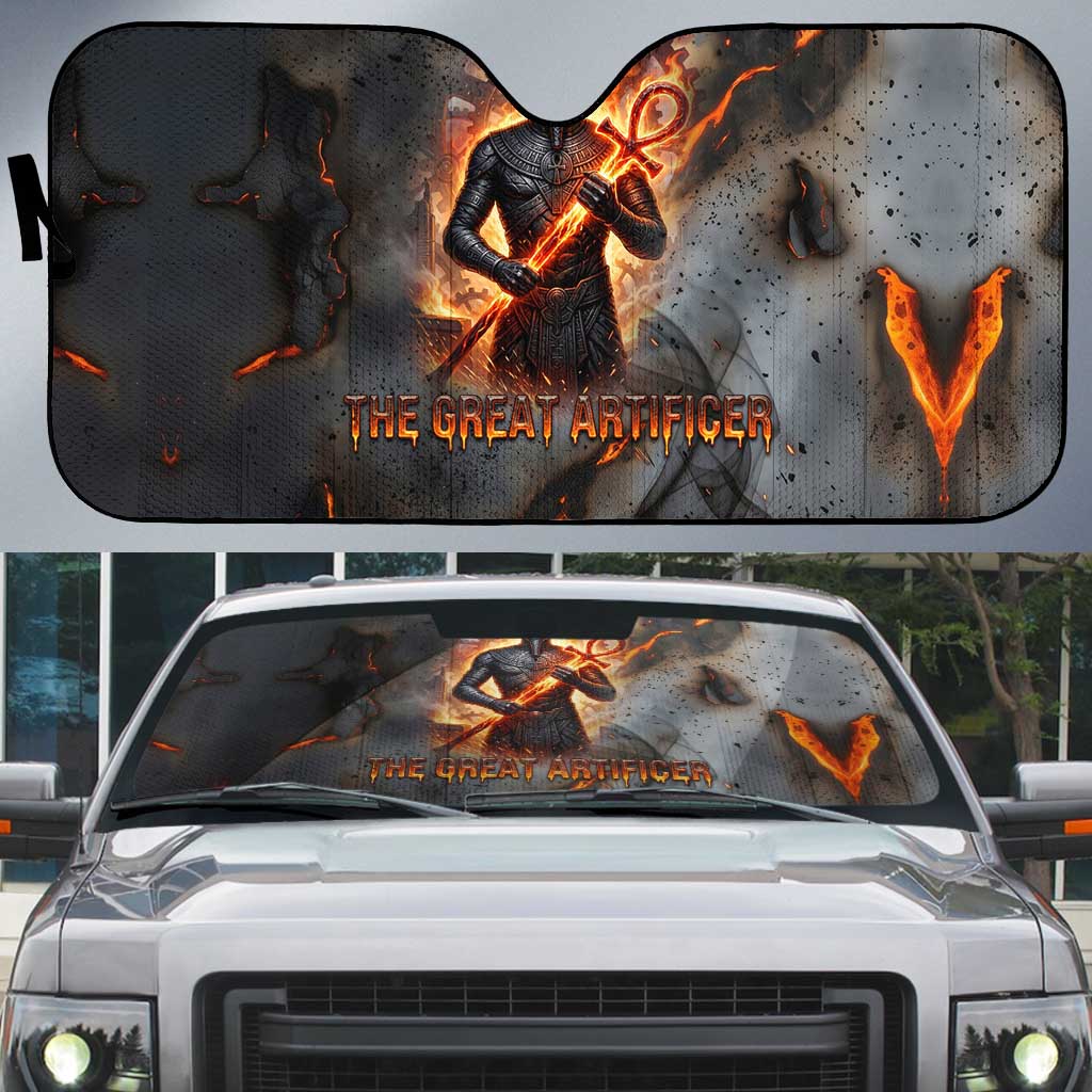 Ptah Egyptian Auto Sun Shade God of Creation Great Artificer Hammer - Anvil Fire Forged