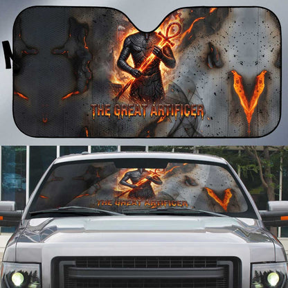 Ptah Egyptian Auto Sun Shade God of Creation Great Artificer Hammer - Anvil Fire Forged