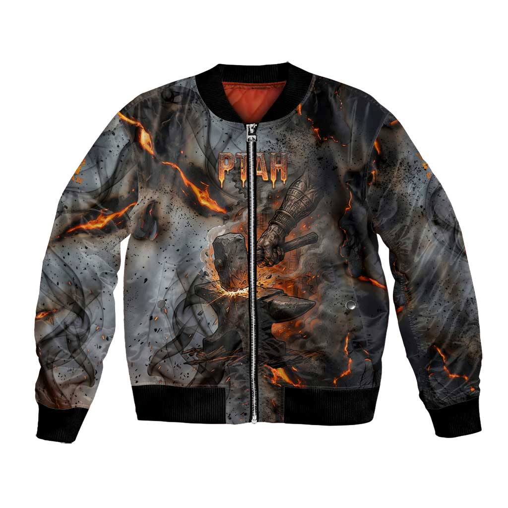 Ptah Egyptian Bomber Jacket God of Creation Great Artificer Hammer - Anvil Fire Forged