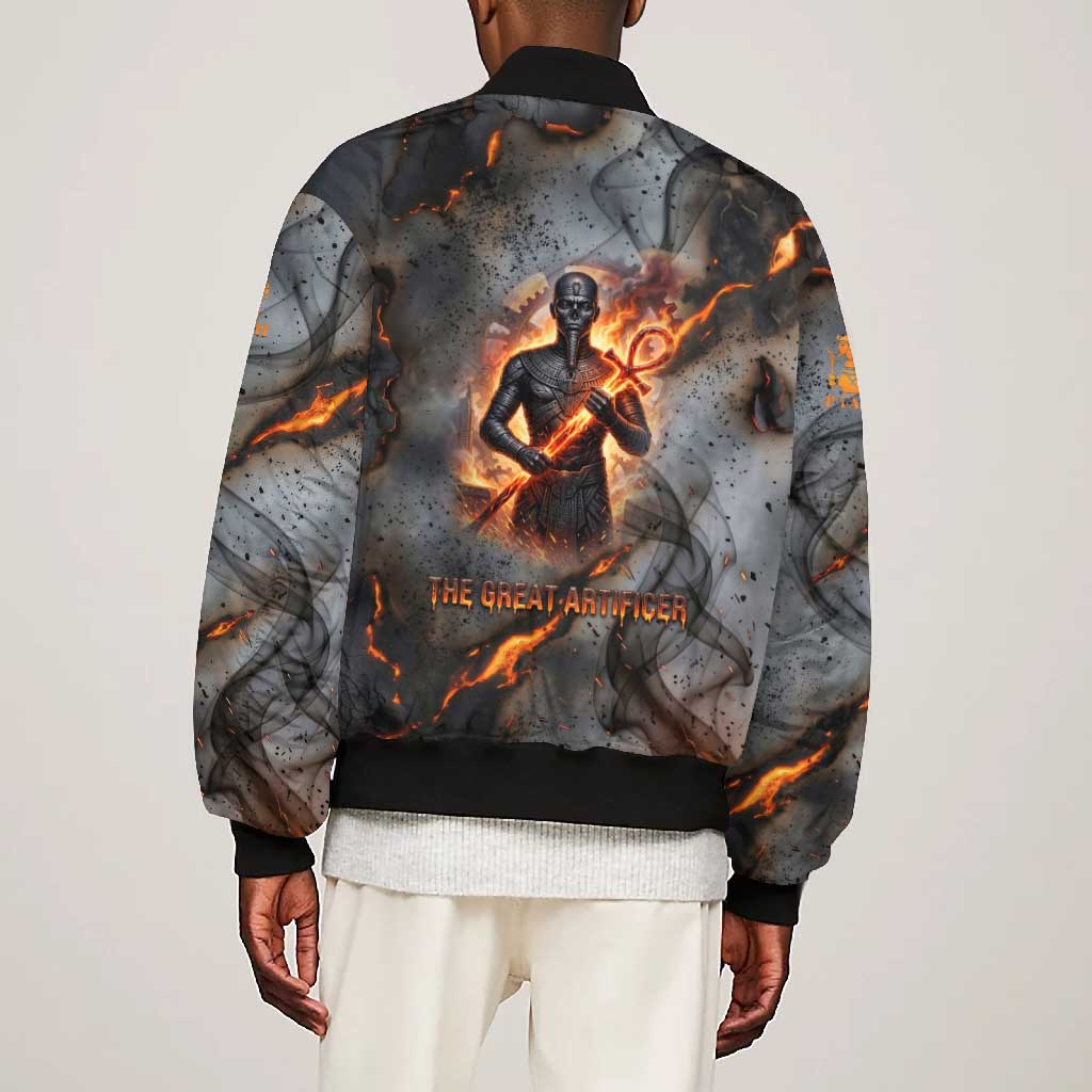 Ptah Egyptian Bomber Jacket God of Creation Great Artificer Hammer - Anvil Fire Forged