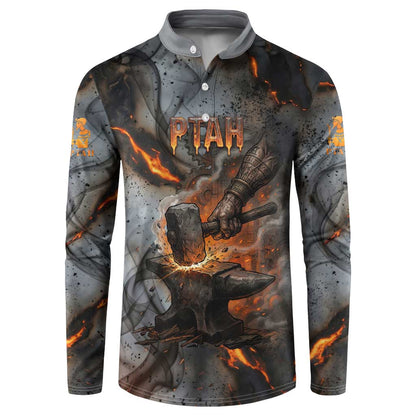 Ptah Egyptian Button Sweatshirt God of Creation Great Artificer Hammer - Anvil Fire Forged