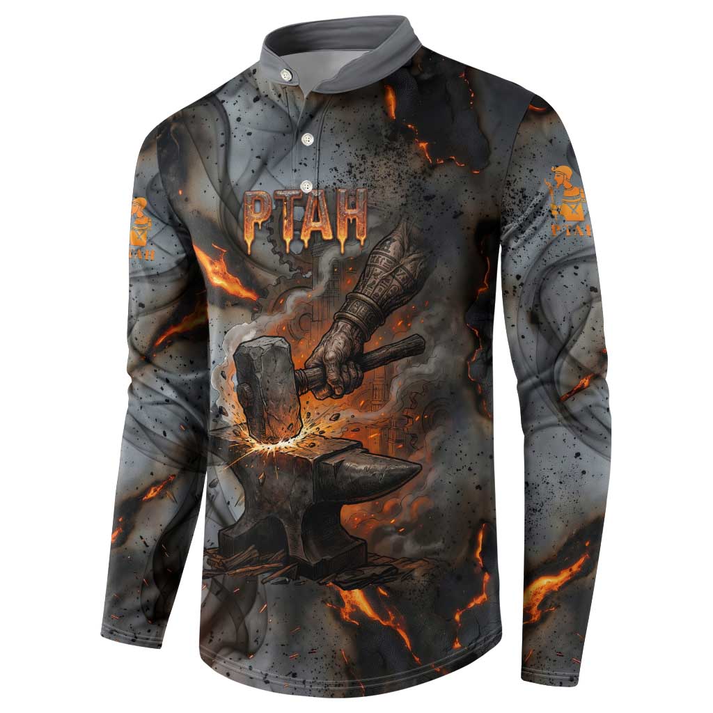 Ptah Egyptian Button Sweatshirt God of Creation Great Artificer Hammer - Anvil Fire Forged