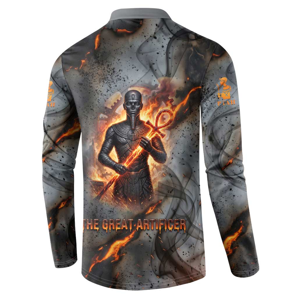 Ptah Egyptian Button Sweatshirt God of Creation Great Artificer Hammer - Anvil Fire Forged