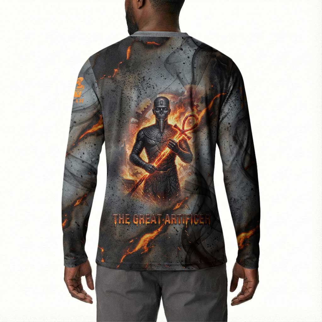Ptah Egyptian Button Sweatshirt God of Creation Great Artificer Hammer - Anvil Fire Forged