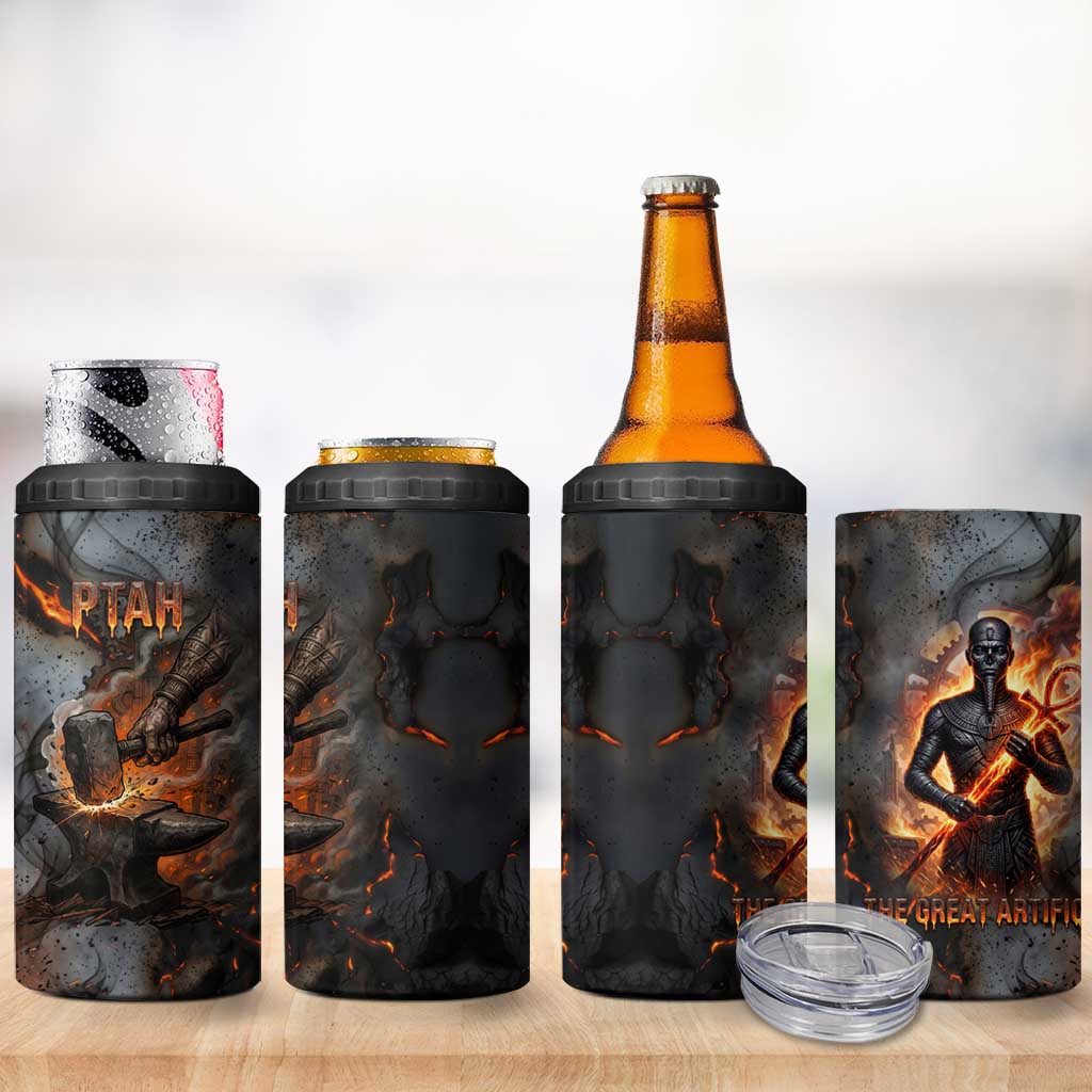 Ptah Egyptian 4 in 1 Can Cooler Tumbler God of Creation Great Artificer Hammer - Anvil Fire Forged