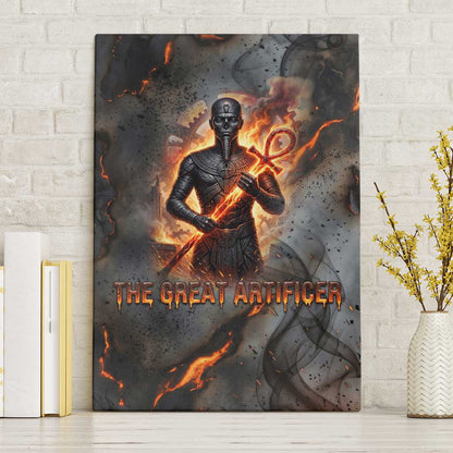 Ptah Egyptian Canvas Wall Art God of Creation Great Artificer Hammer - Anvil Fire Forged