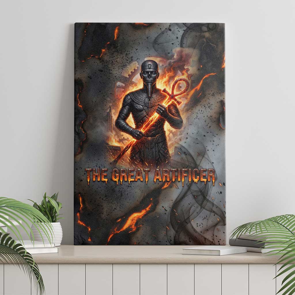 Ptah Egyptian Canvas Wall Art God of Creation Great Artificer Hammer - Anvil Fire Forged