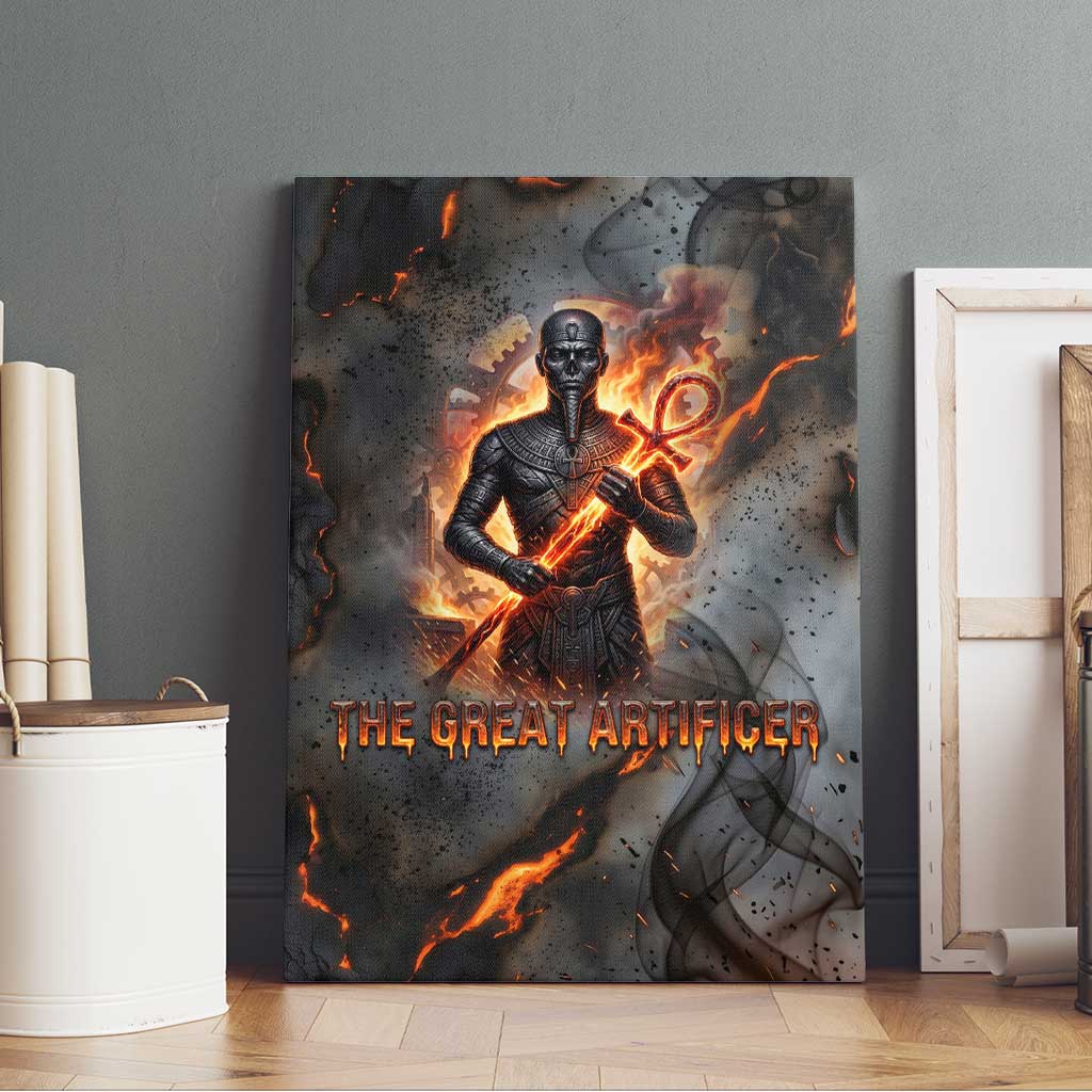 Ptah Egyptian Canvas Wall Art God of Creation Great Artificer Hammer - Anvil Fire Forged