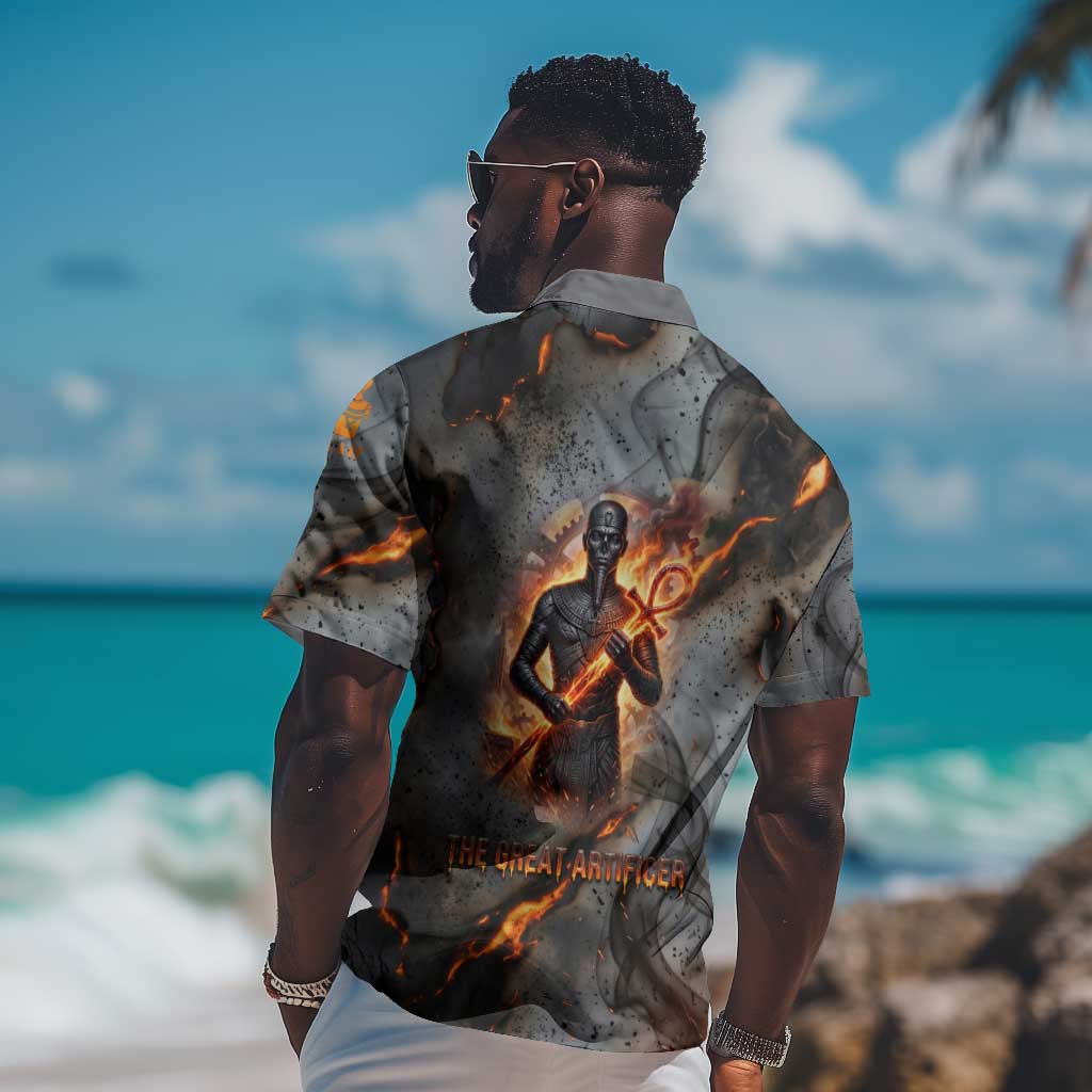 Ptah Egyptian Hawaiian Shirt God of Creation Great Artificer Hammer - Anvil Fire Forged