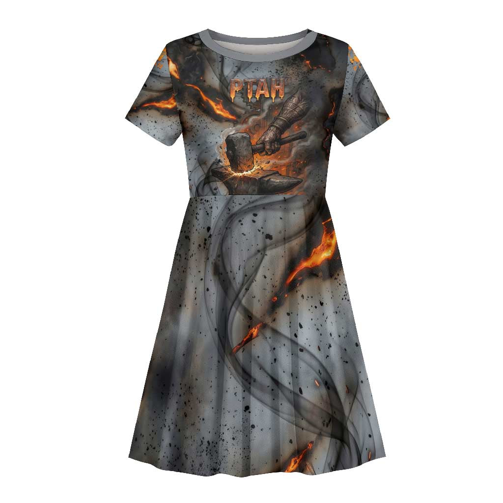 Ptah Egyptian Kid Short Sleeve Dress God of Creation Great Artificer Hammer - Anvil Fire Forged