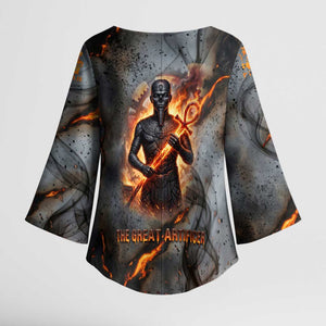 Ptah Egyptian Kimono Sleeve Blouse God of Creation Great Artificer Hammer - Anvil Fire Forged