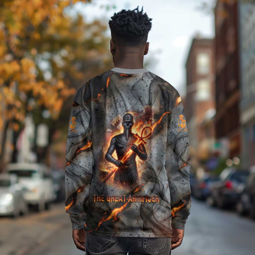 Ptah Egyptian Long Sleeve Shirt God of Creation Great Artificer Hammer - Anvil Fire Forged