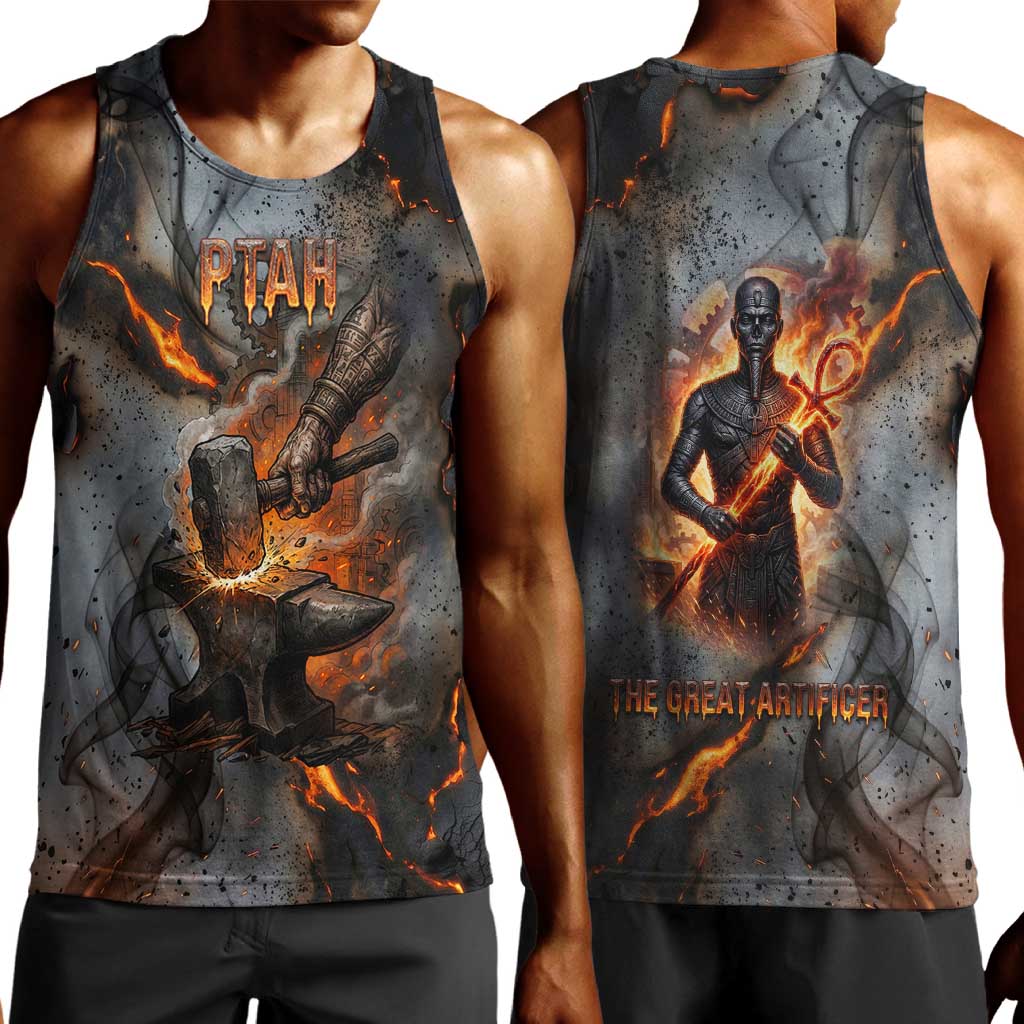 Ptah Egyptian Men Tank Top God of Creation Great Artificer Hammer - Anvil Fire Forged
