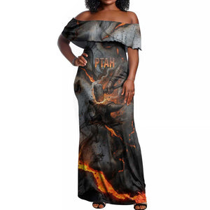 Ptah Egyptian Off Shoulder Maxi Dress God of Creation Great Artificer Hammer - Anvil Fire Forged