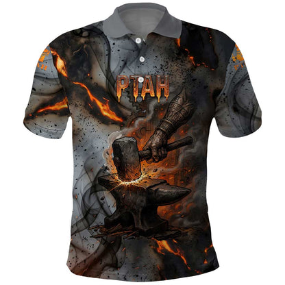 Ptah Egyptian Polo Shirt God of Creation Great Artificer Hammer - Anvil Fire Forged