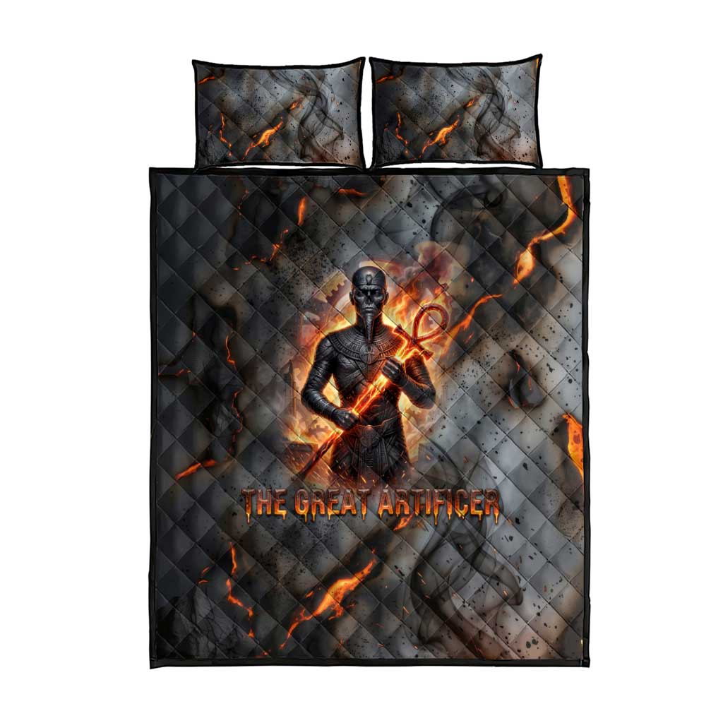 Ptah Egyptian Quilt Bed Set God of Creation Great Artificer Hammer - Anvil Fire Forged