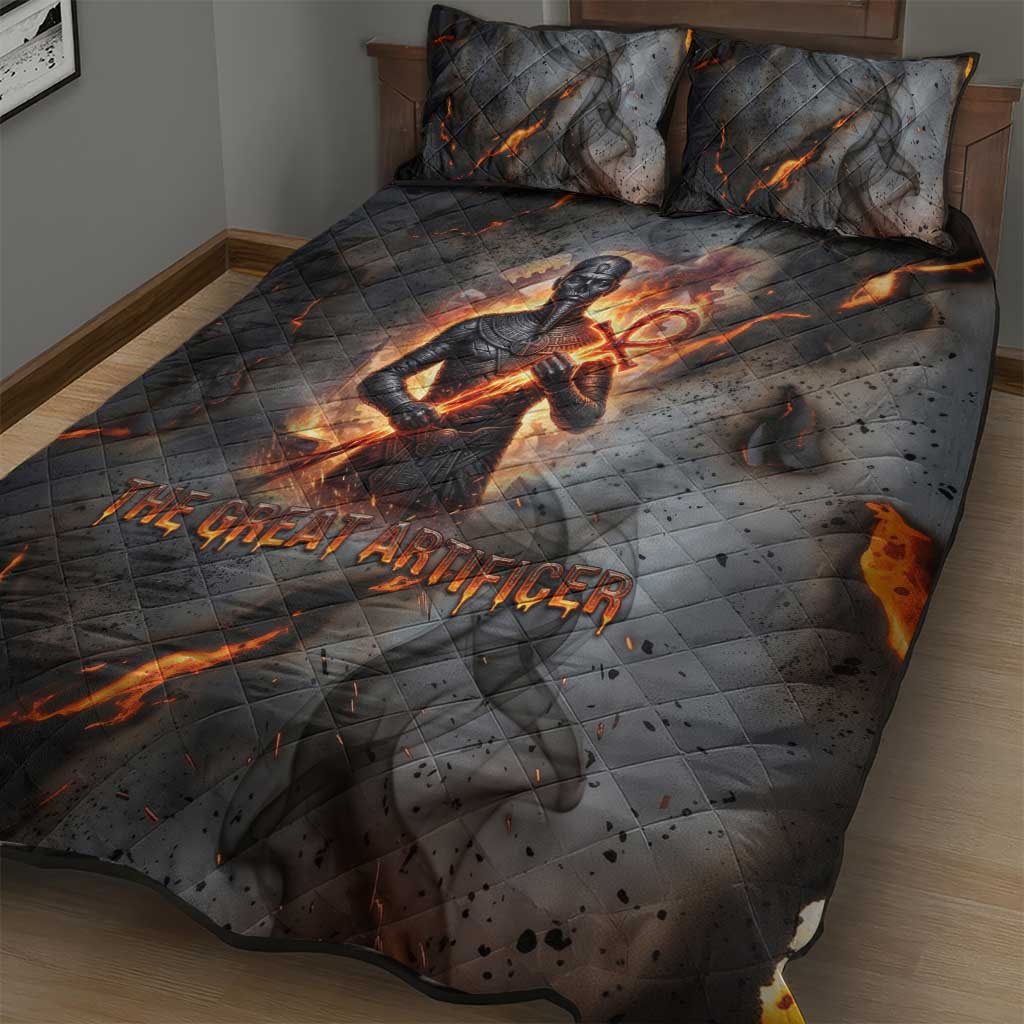 Ptah Egyptian Quilt Bed Set God of Creation Great Artificer Hammer - Anvil Fire Forged