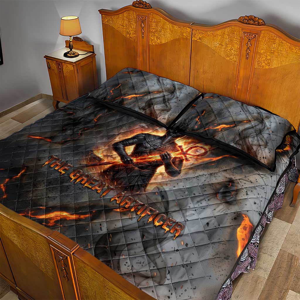 Ptah Egyptian Quilt Bed Set God of Creation Great Artificer Hammer - Anvil Fire Forged