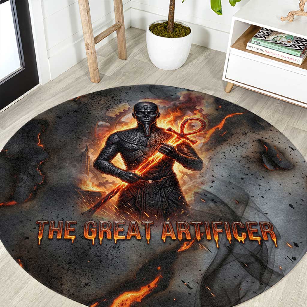 Ptah Egyptian Round Carpet God of Creation Great Artificer Hammer - Anvil Fire Forged