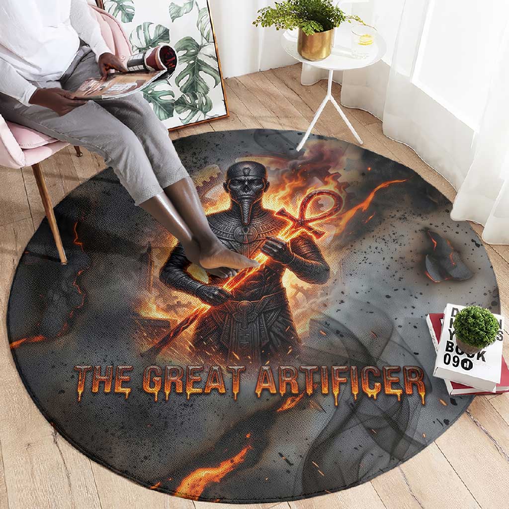 Ptah Egyptian Round Carpet God of Creation Great Artificer Hammer - Anvil Fire Forged