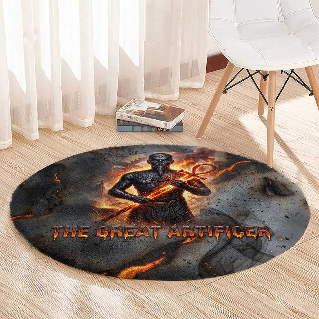 Ptah Egyptian Round Carpet God of Creation Great Artificer Hammer - Anvil Fire Forged