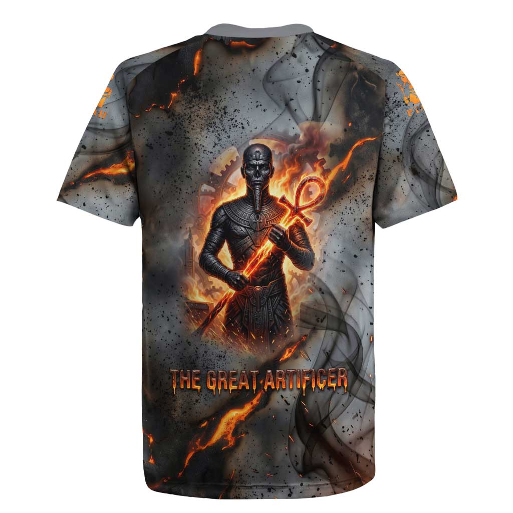 Ptah Egyptian Rugby Jersey God of Creation Great Artificer Hammer - Anvil Fire Forged