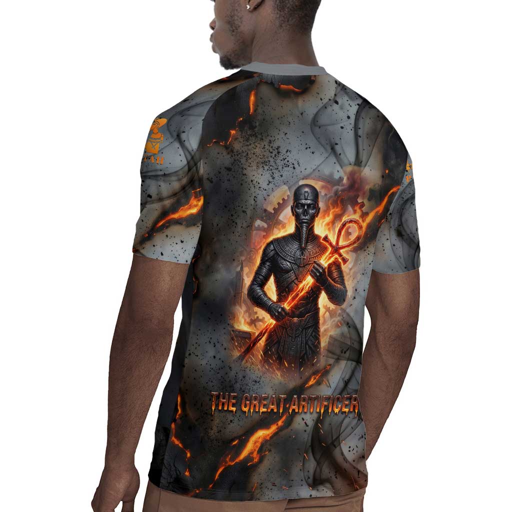 Ptah Egyptian Rugby Jersey God of Creation Great Artificer Hammer - Anvil Fire Forged