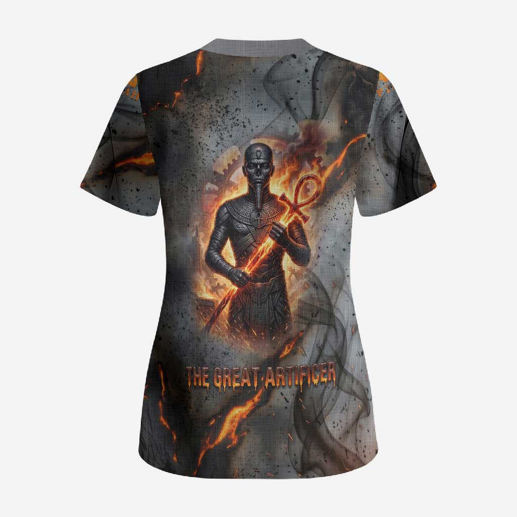 Ptah Egyptian Scrub Top God of Creation Great Artificer Hammer - Anvil Fire Forged